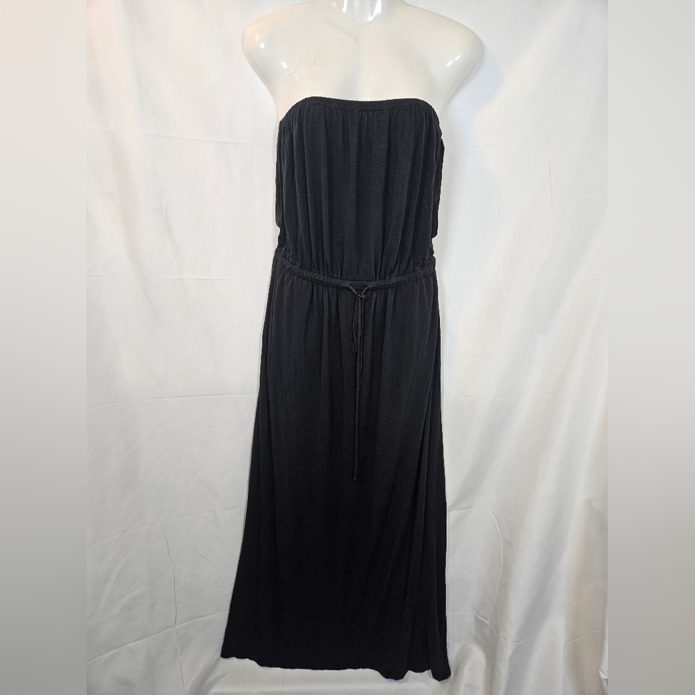 J.Crew Black Strapless Modal Maxi Dress Ruched Waist Tie Size S
